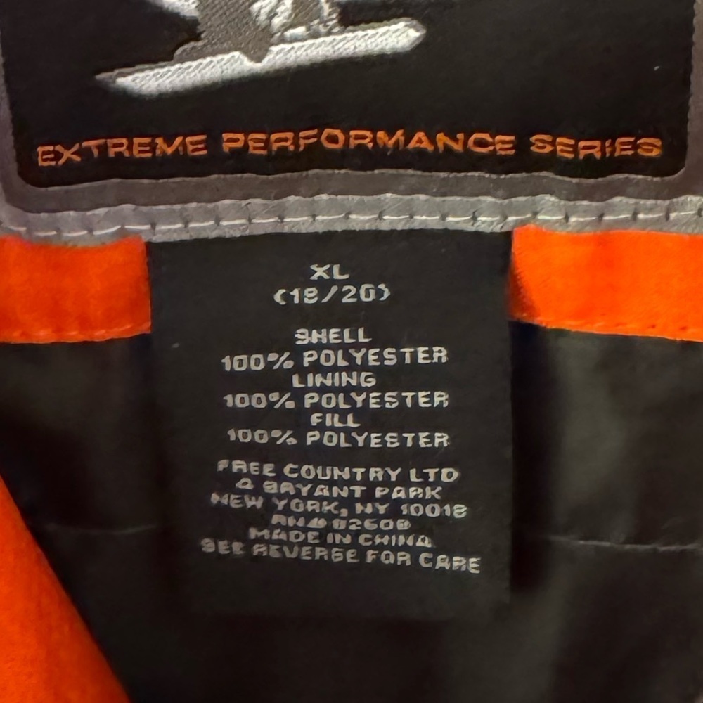 Boy’s Free Country Orange and black camo hooded winter warm lined jacket 18/20 - Picture 4 of 4